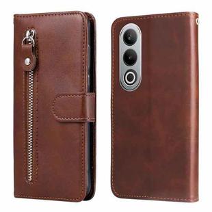 For OPPO K12 Fashion Calf Texture Zipper Leather Phone Case(Brown)