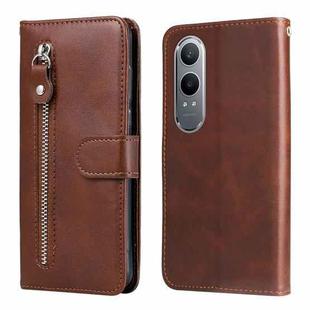 For OPPO K12x Fashion Calf Texture Zipper Leather Phone Case(Brown)