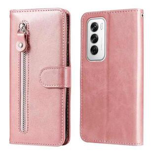 For OPPO Reno12 5G Global Fashion Calf Texture Zipper Leather Phone Case(Rose Gold)