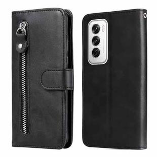 For OPPO Reno12 5G Global Fashion Calf Texture Zipper Leather Phone Case(Black)