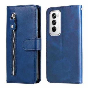 For OPPO Reno12 5G Global Fashion Calf Texture Zipper Leather Phone Case(Blue)