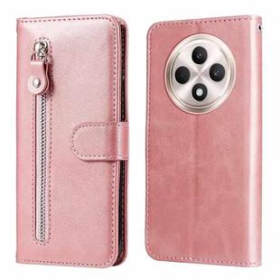 For OPPO Reno12 F 5G Global Fashion Calf Texture Zipper Leather Phone Case(Rose Gold)