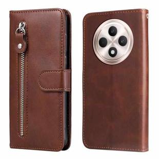 For OPPO Reno12 F 5G Global Fashion Calf Texture Zipper Leather Phone Case(Brown)