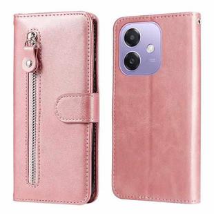 For OPPO A3x 4G / A3x 5G India Fashion Calf Texture Zipper Leather Phone Case(Rose Gold)