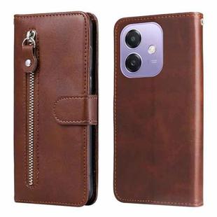 For OPPO A3x 4G / A3x 5G India Fashion Calf Texture Zipper Leather Phone Case(Brown)