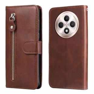 For OPPO Reno12 F 4G Fashion Calf Texture Zipper Leather Phone Case(Brown)