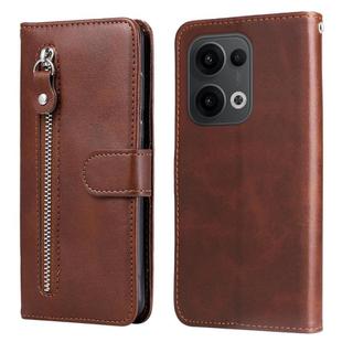 For OPPO Reno13 Global Fashion Calf Texture Zipper Leather Phone Case(Brown)