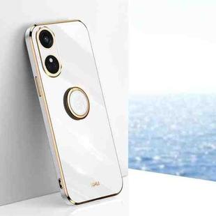 For OPPO Reno8 T 4G XINLI Straight Edge 6D Electroplate TPU Phone Case with Ring Holder(White)