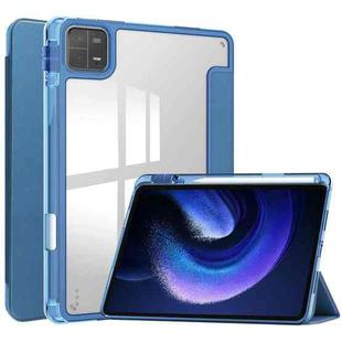 For Xiaomi Pad 6 / 6 Pro 3-fold Clear TPU Smart Leather Tablet Case(Blue)