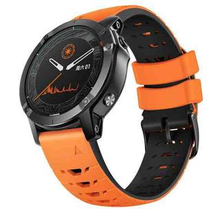 For Garmin Fenix 7 22mm Trapezoidal Quick Release Silicone Watch Band(Orange Black)