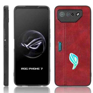 For Asus ROG Phone 7 Sewing Cow Pattern Skin PC + PU + TPU Phone Case(Red)