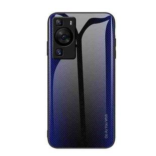 For Huawei P60 Texture Gradient Glass TPU Phone Case(Dark Blue)