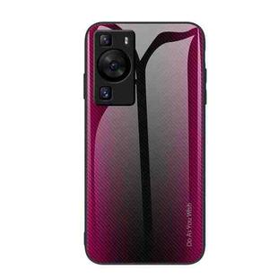 For Huawei P60 Texture Gradient Glass TPU Phone Case(Rose Red)