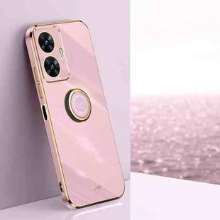 For Realme C55 XINLI Straight Edge 6D Electroplate TPU Phone Case with Ring Holder(Cherry Purple)