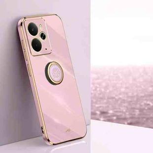 For Realme 14 5G Global XINLI Straight Edge 6D Electroplate TPU Phone Case with Ring Holder(Cherry Purple)