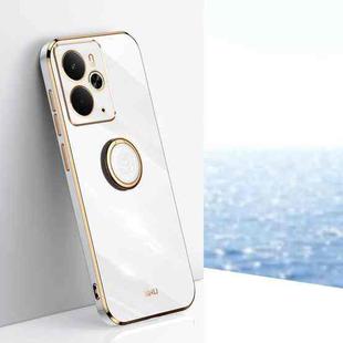 For Realme 14 5G Global XINLI Straight Edge 6D Electroplate TPU Phone Case with Ring Holder(White)