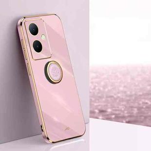 For vivo Y78+ XINLI Straight Edge 6D Electroplate TPU Phone Case with Ring Holder(Cherry Purple)