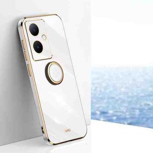 For vivo Y78+ XINLI Straight Edge 6D Electroplate TPU Phone Case with Ring Holder(White)