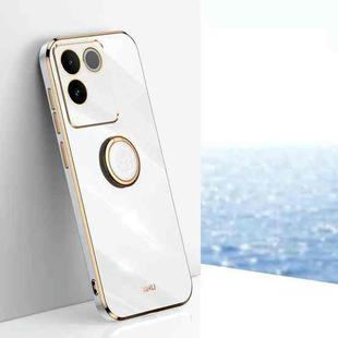 For vivo S17e XINLI Straight Edge 6D Electroplate TPU Phone Case with Ring Holder(White)