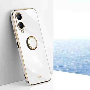 For vivo Y17S 4G XINLI Straight Edge 6D Electroplate TPU Phone Case with Ring Holder(White)