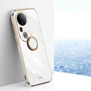 For vivo S20 Pro XINLI Straight Edge 6D Electroplate TPU Phone Case with Ring Holder(White)