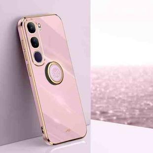 For vivo V40 Lite 5G XINLI Straight Edge 6D Electroplate TPU Phone Case with Ring Holder(Cherry Purple)