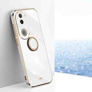 For vivo V50 XINLI Straight Edge 6D Electroplate TPU Phone Case with Ring Holder(White)