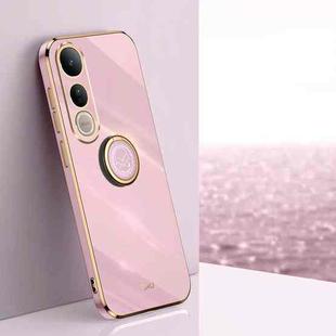 For vivo V50 Lite XINLI Straight Edge 6D Electroplate TPU Phone Case with Ring Holder(Cherry Purple)