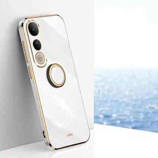 For vivo V50 Lite XINLI Straight Edge 6D Electroplate TPU Phone Case with Ring Holder(White)