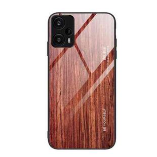 For Xiaomi Redmi Note 12 Turbo Wood Grain Glass TPU Phone Case(Coffee)