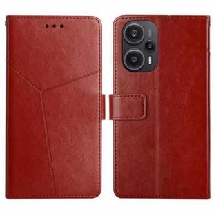 For Xiaomi Poco F5 HT01 Y-shaped Pattern Flip Leather Phone Case(Brown)