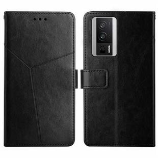 For Xiaomi Poco F5 Pro HT01 Y-shaped Pattern Flip Leather Phone Case(Black)