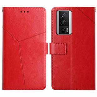 For Xiaomi Poco F5 Pro HT01 Y-shaped Pattern Flip Leather Phone Case(Red)