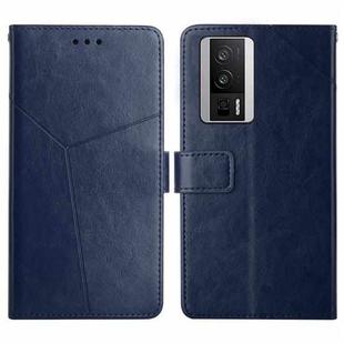 For Xiaomi Poco F5 Pro HT01 Y-shaped Pattern Flip Leather Phone Case(Blue)