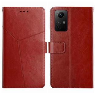 For Xiaomi Redmi Note 12S HT01 Y-shaped Pattern Flip Leather Phone Case(Brown)