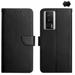 For Xiaomi Poco F5 Pro Genuine Leather Fingerprint-proof Flip Phone Case(Black)