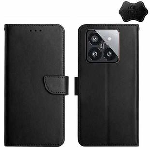 For Xiaomi 14 Genuine Leather Fingerprint-proof Flip Phone Case(Black)