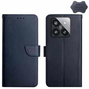 For Xiaomi 14 Pro Genuine Leather Fingerprint-proof Flip Phone Case(Blue)