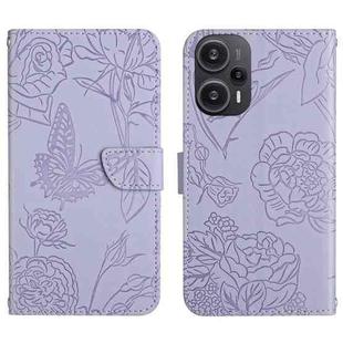 For Xiaomi Poco F5 Skin Feel Butterfly Embossed Flip Leather Phone Case(Purple)
