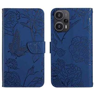 For Xiaomi Poco F5 HT03 Skin Feel Butterfly Embossed Flip Leather Phone Case(Blue)