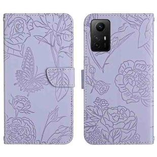 For Xiaomi Redmi Note 12S HT03 Skin Feel Butterfly Embossed Flip Leather Phone Case(Purple)