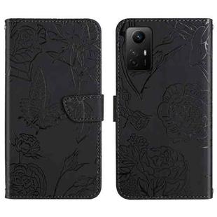For Xiaomi Redmi Note 12S HT03 Skin Feel Butterfly Embossed Flip Leather Phone Case(Black)