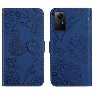 For Xiaomi Redmi Note 12S HT03 Skin Feel Butterfly Embossed Flip Leather Phone Case(Blue)