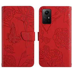 For Xiaomi Redmi Note 12S HT03 Skin Feel Butterfly Embossed Flip Leather Phone Case(Red)