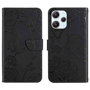 For Xiaomi Redmi 12 4G Global Skin Feel Butterfly Embossed Flip Leather Phone Case(Black)