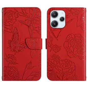 For Xiaomi Redmi 12 5G Skin Feel Butterfly Embossed Flip Leather Phone Case(Red)
