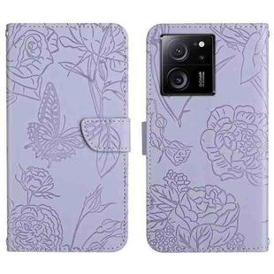 For Xiaomi 13T / 13T Pro Skin Feel Butterfly Embossed Flip Leather Phone Case(Purple)