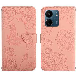 For Xiaomi Redmi 13C 4G Skin Feel Butterfly Embossed Flip Leather Phone Case(Pink)