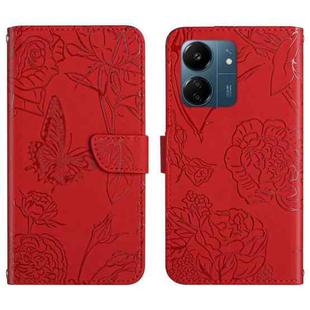 For Xiaomi Redmi 13C 4G Skin Feel Butterfly Embossed Flip Leather Phone Case(Red)