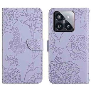 For Xiaomi 14 Skin Feel Butterfly Embossed Flip Leather Phone Case(Purple)